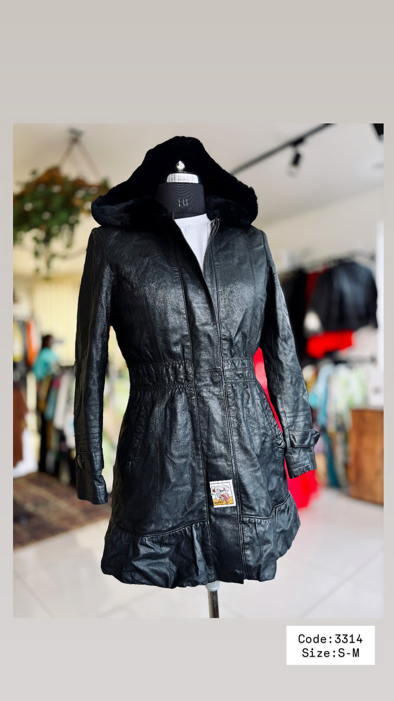 Damkjhl Faux Leather Parka with Faux Fur Hood